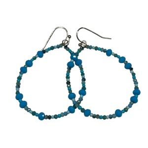 LOFT Teardrop Bead Beaded Turquoise 1-3/4” Drop Statement Earrings